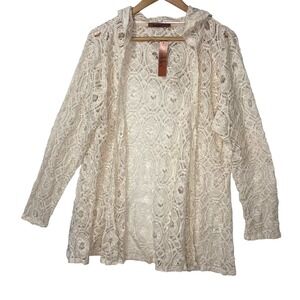 NWT Bellini Offwhite, Beige Lace Hooded Cardigan, Waterfall women's 1X